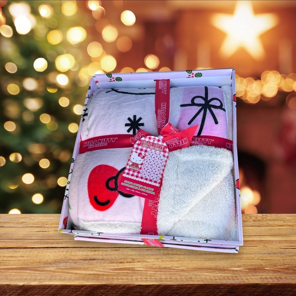 Hello Kitty and Friends Sherpa Padded Blanket Gift Set Cozy Christmas Holiday